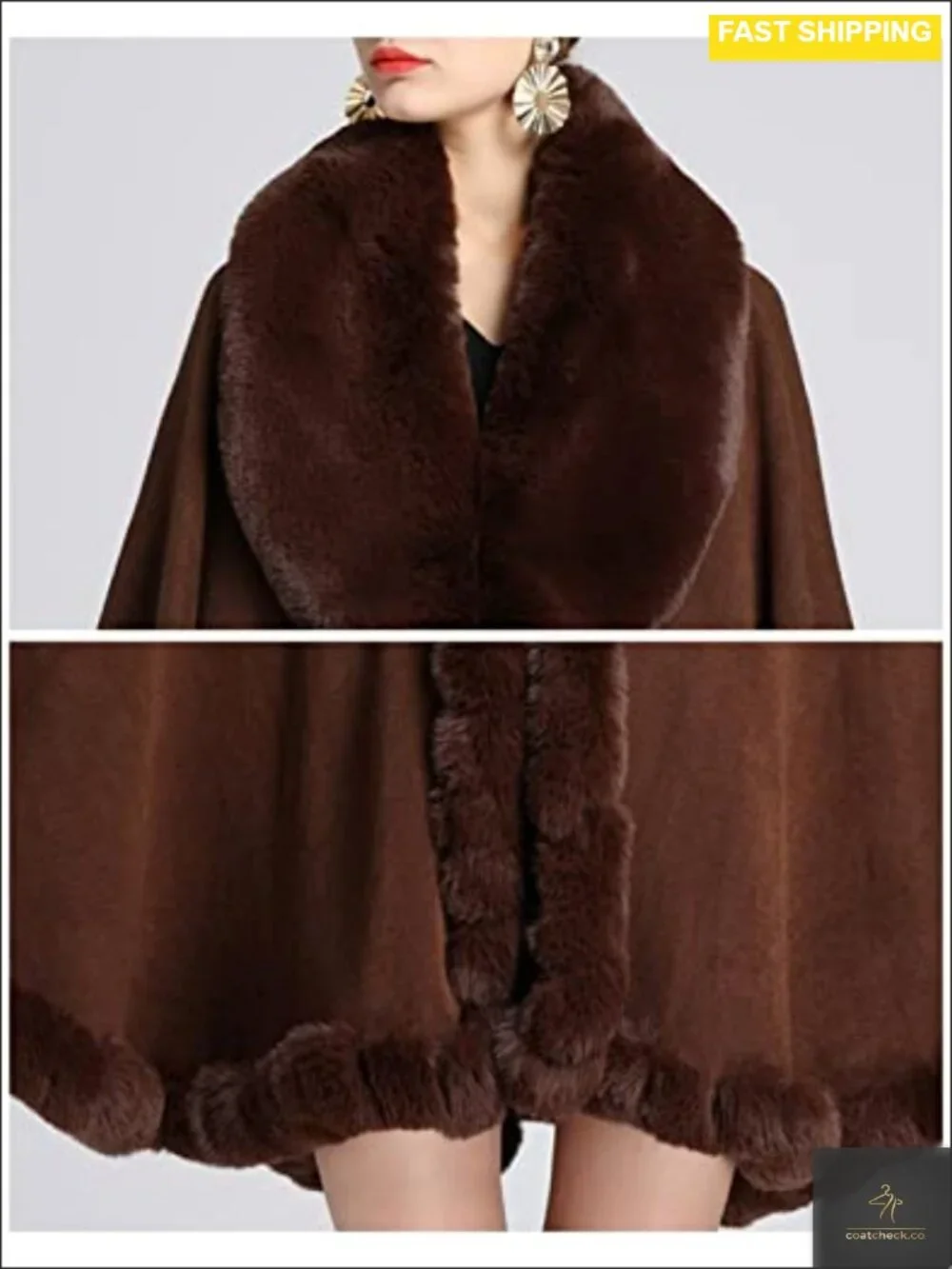 Faux Fur Shawl Wrap Poncho Women One Size Evening Cape